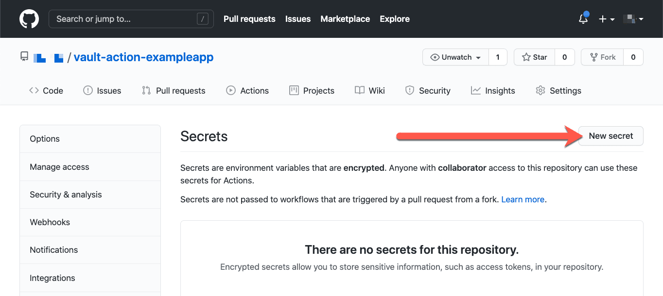 GitHub repo new secret